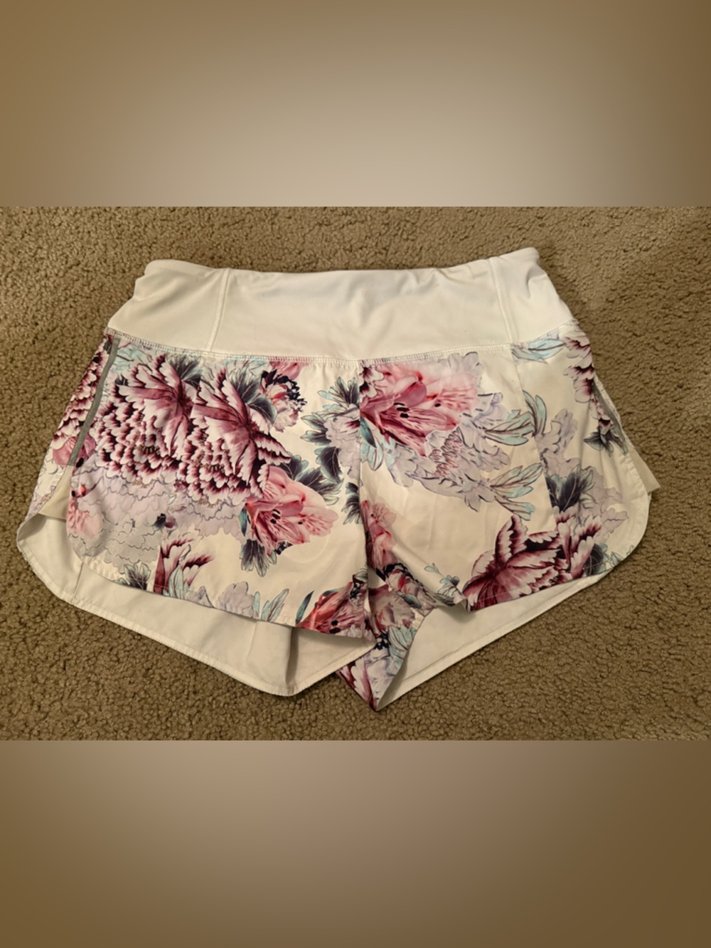 Athleta Floral High-Rise Athletic Shorts in White and Pink